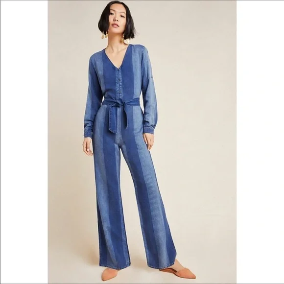 NEW Cloth & Stone Laney Chambray Jumpsuit Romper Denim Jeans Patchwork - Picture 7 of 10